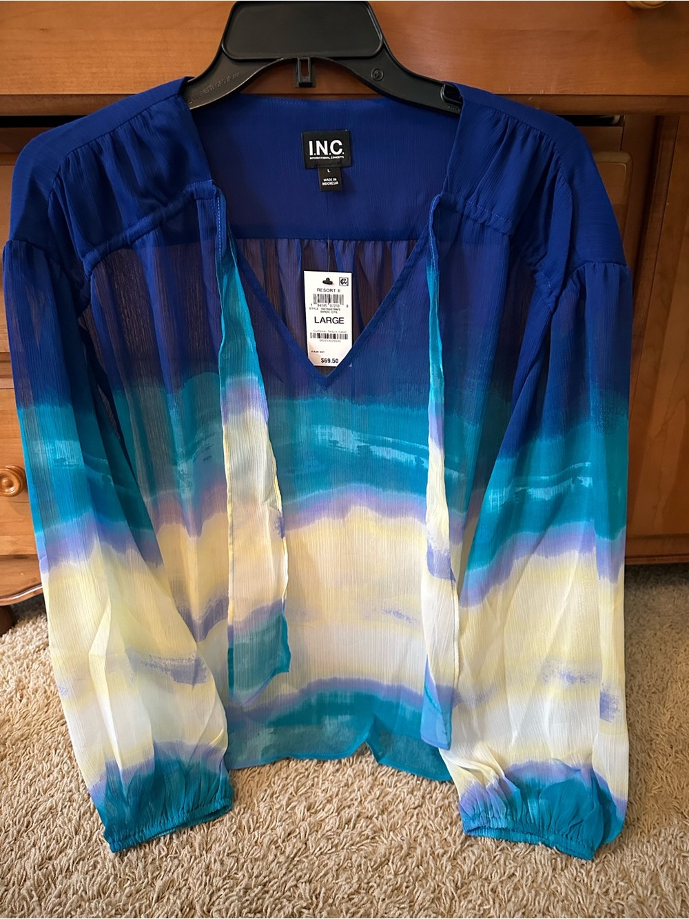 NWT INC WATERFALL V NECK BLOUSE